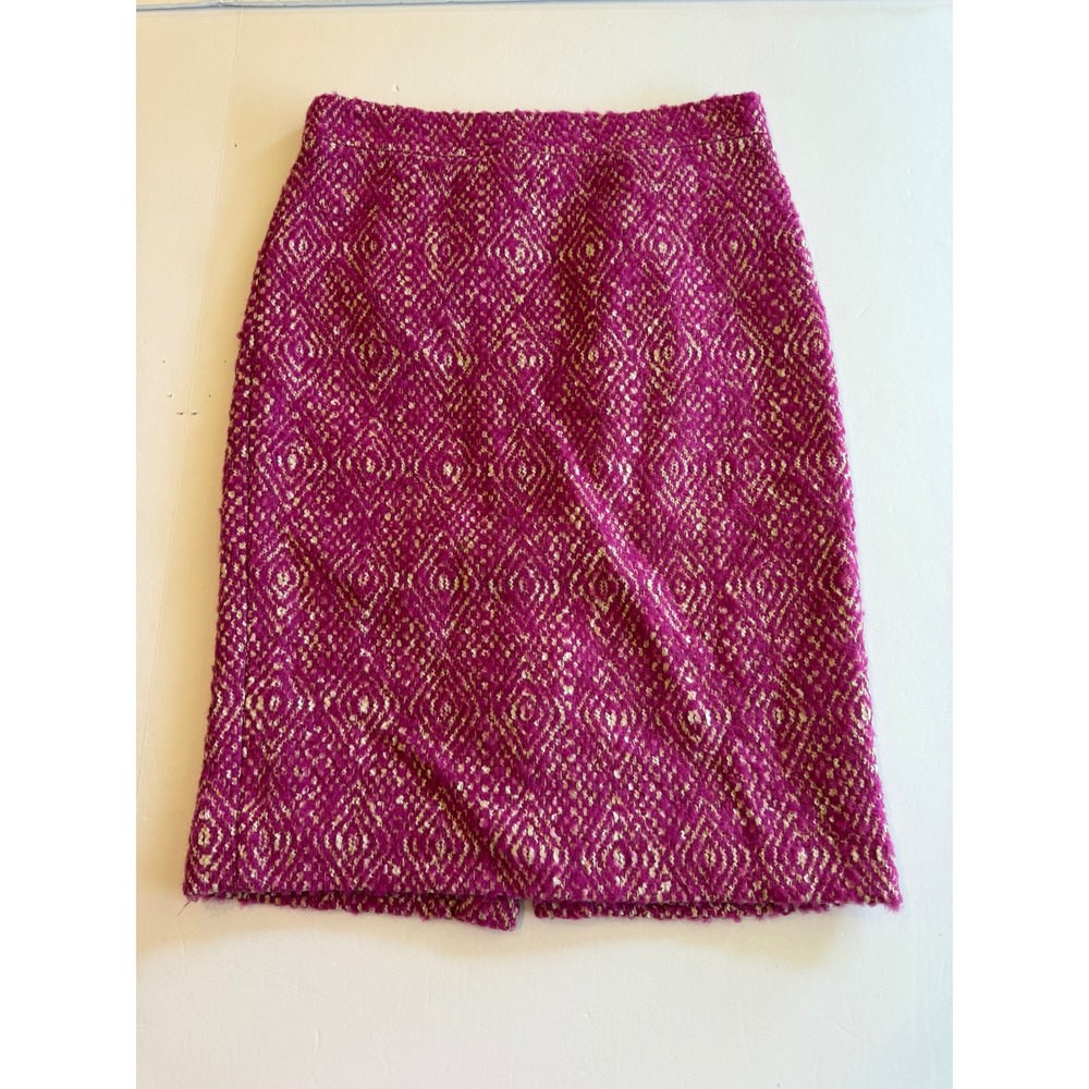 J.Crew No. 2 Pencil Skirt Magenta Pink Diamond Ikat Wool Blend Tweed 00